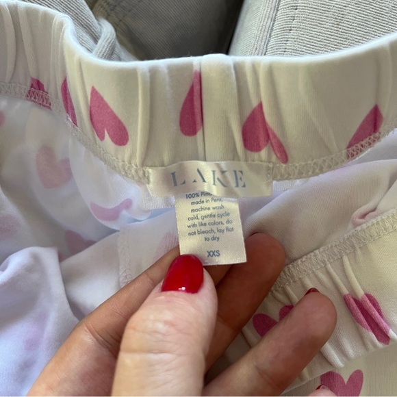 Lake Womens White Pink heart print shorts Pajama bottoms PJs Size XXS - Picture 3 of 3